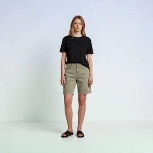 Zara, Khaki Denim Bermuda Shorts Stretch, Size 30